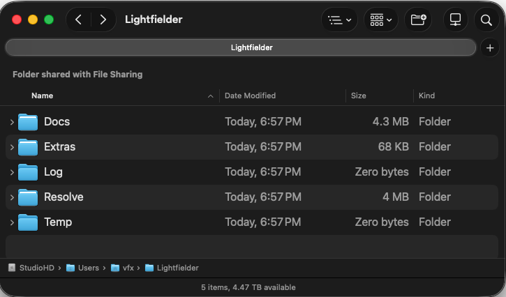 Lightfielder Folder Contents