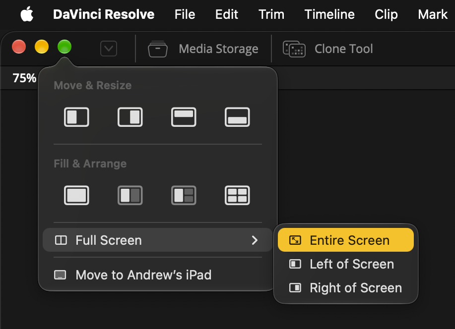 Enter Fullscreen Mode Contextual Menu