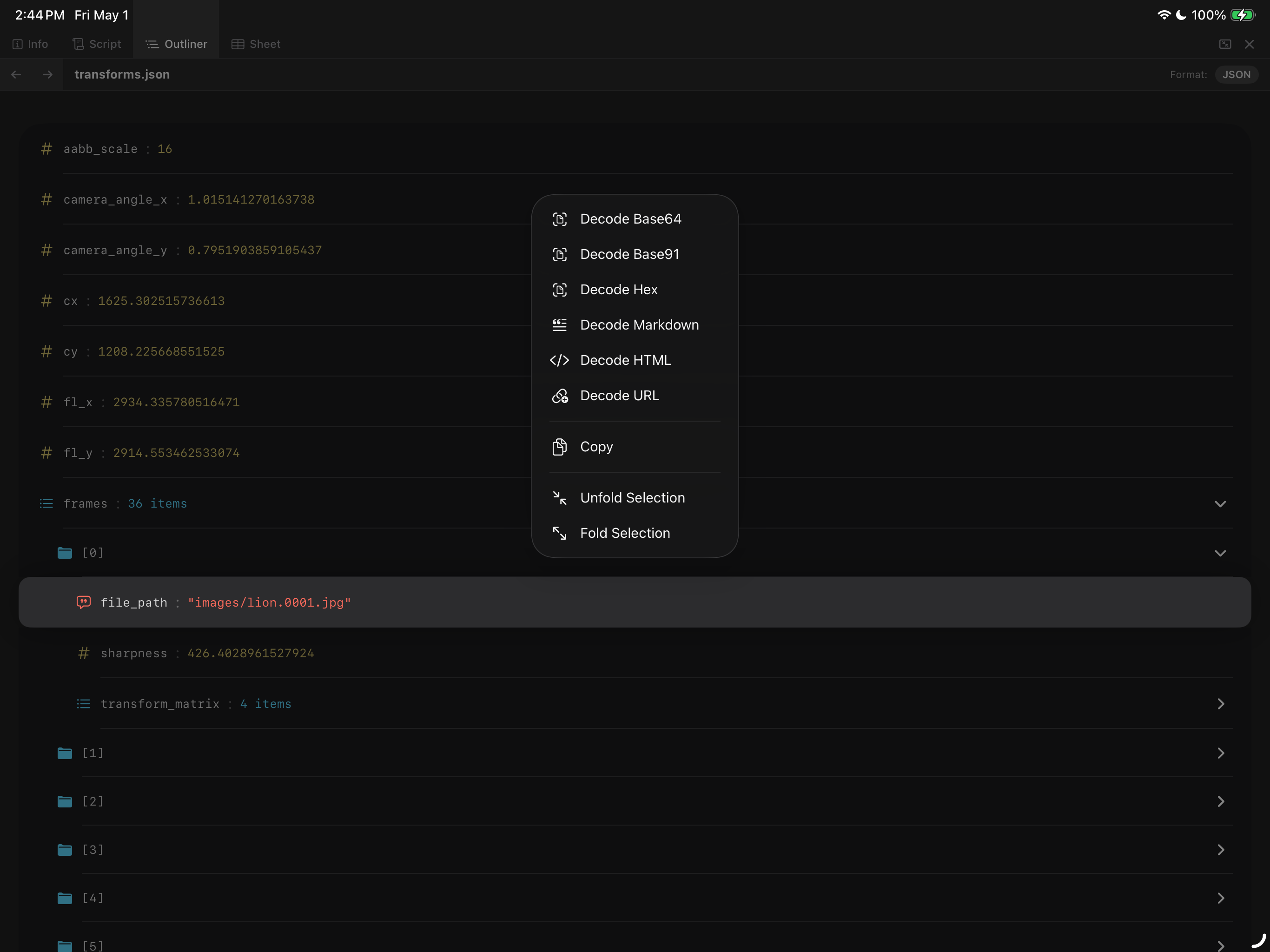 outliner panel context menu