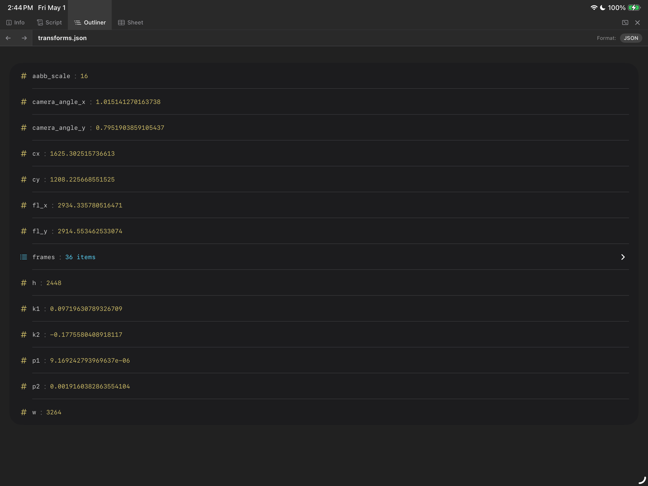 outliner panel json