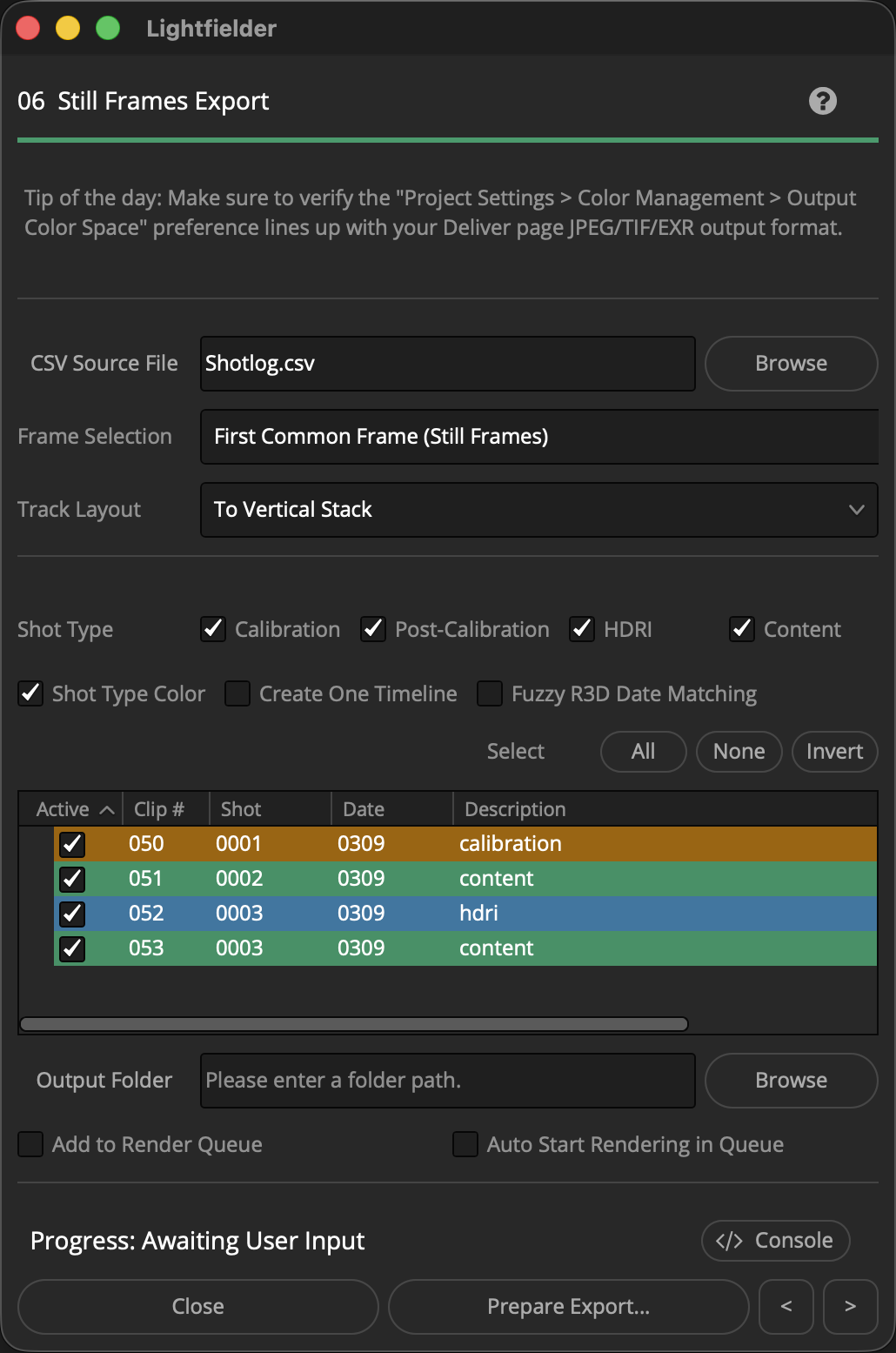 Still Frames Export