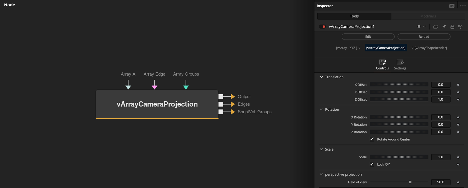 vArrayCameraProjection node