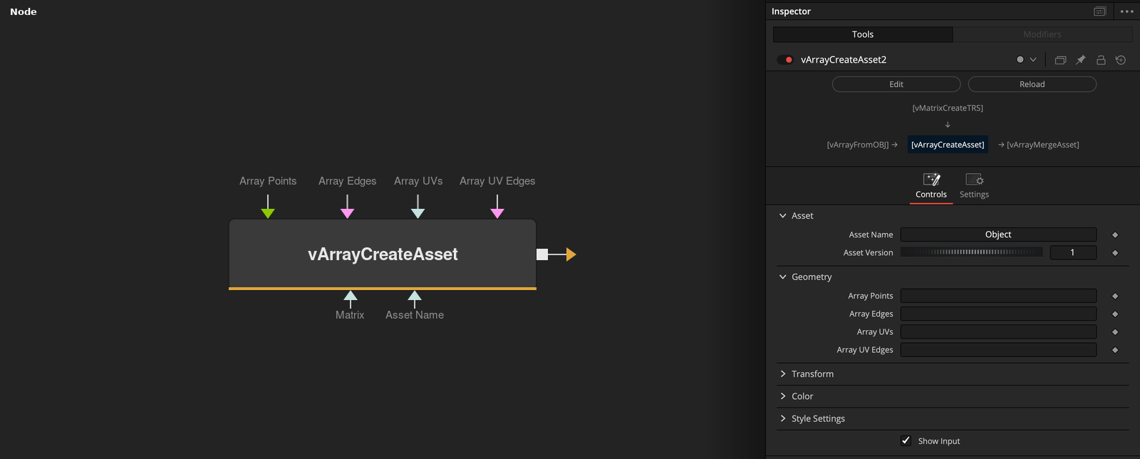 vArrayCreateAsset node