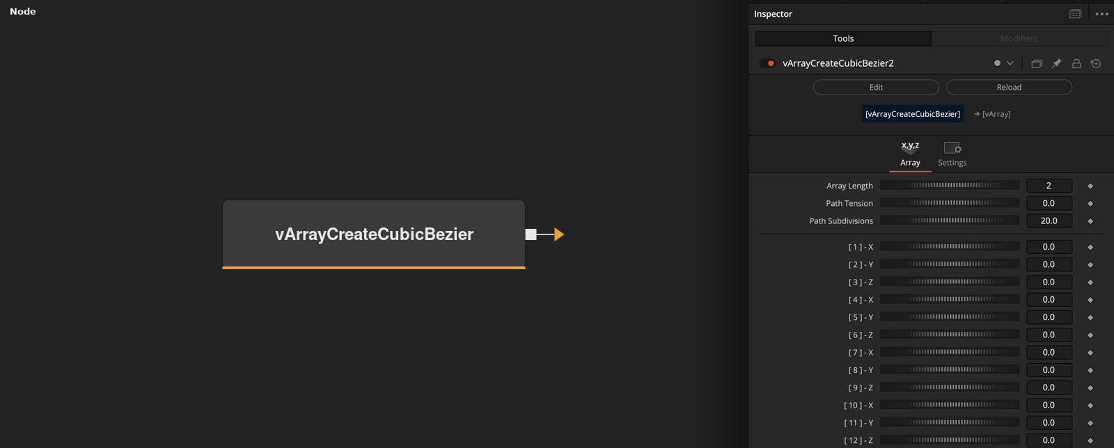 vArrayCreateCubicBezier node