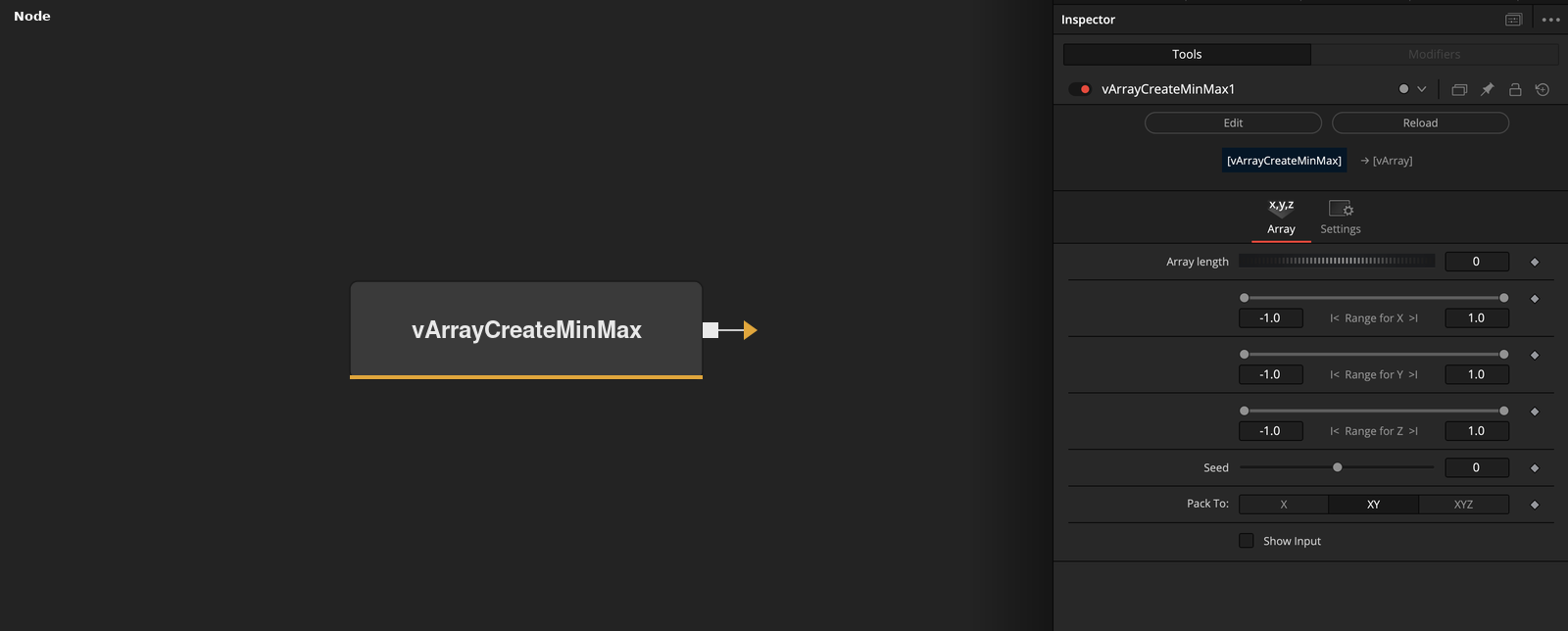 vArrayCreateMinMax node