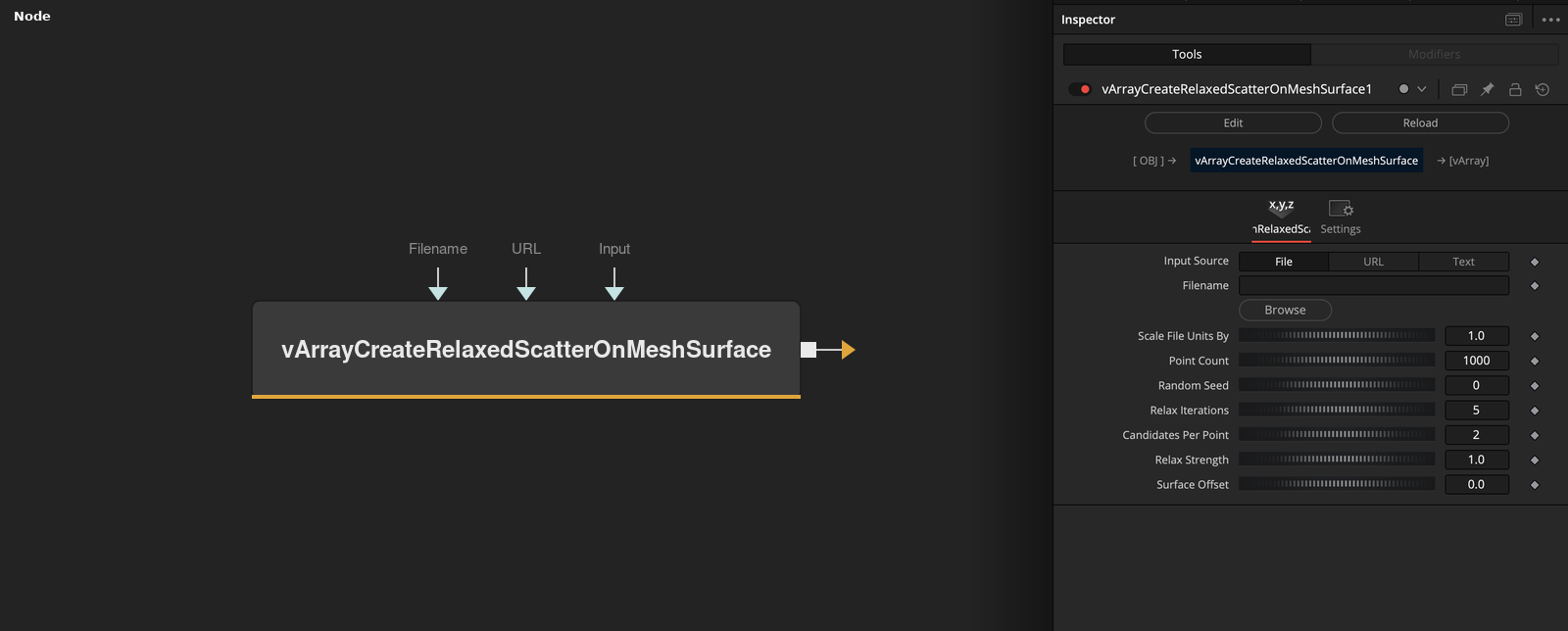 vArrayCreateRelaxedScatterOnMeshSurface node