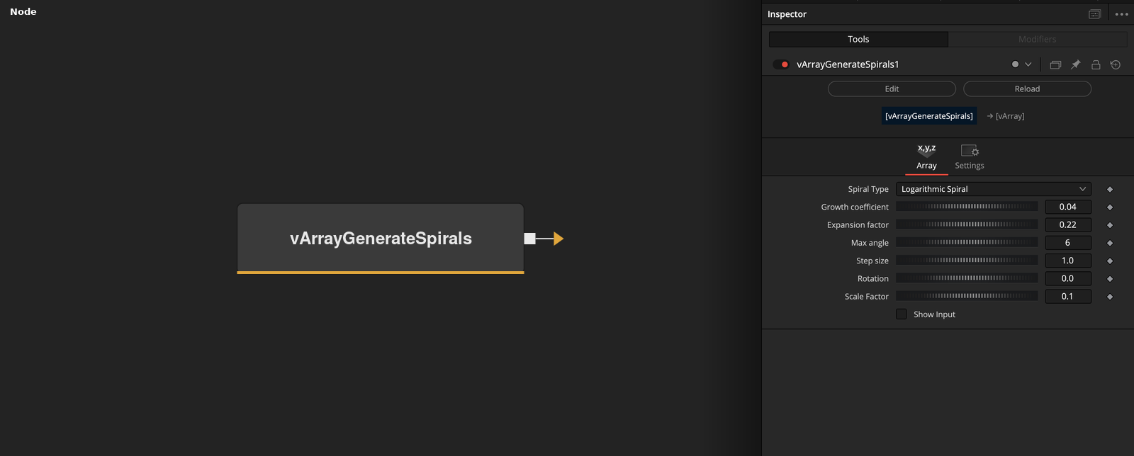 vArrayGenerateSpirals node