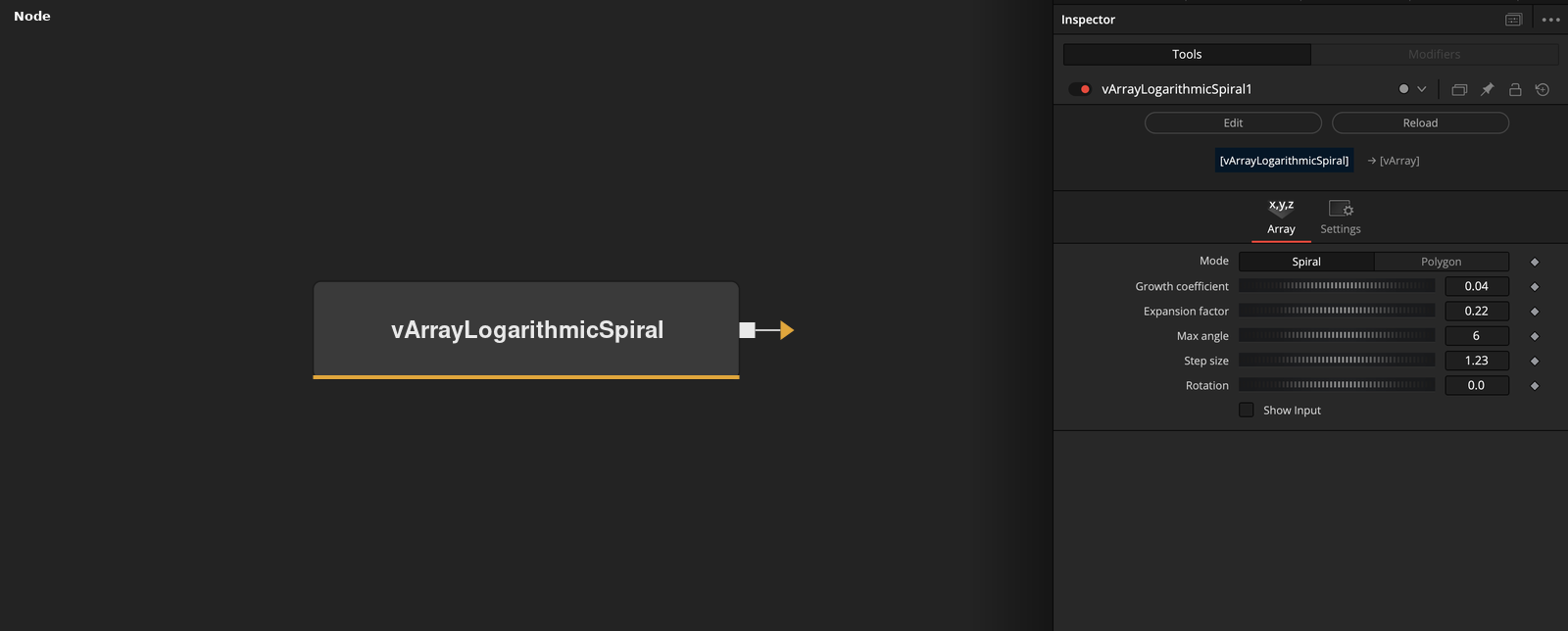 vArrayLogarithmicSpiral node