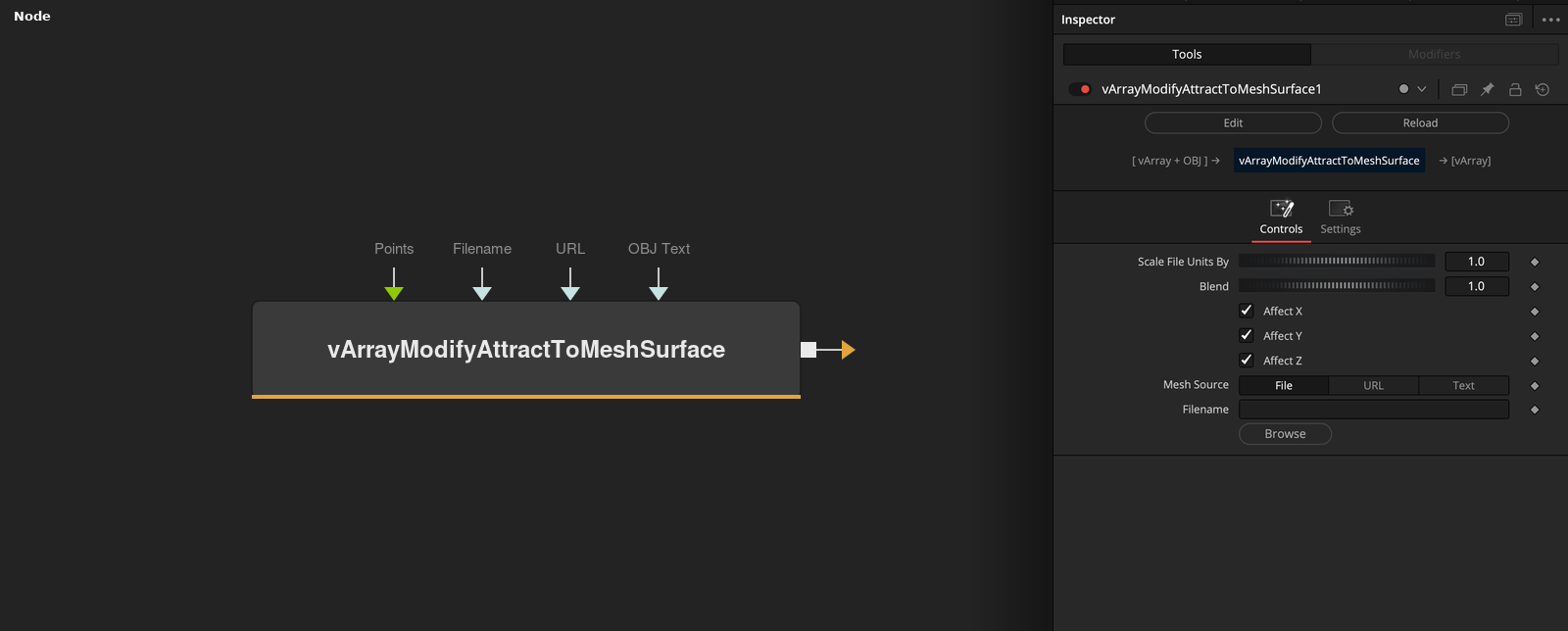 vArrayModifyAttractToMeshSurface node