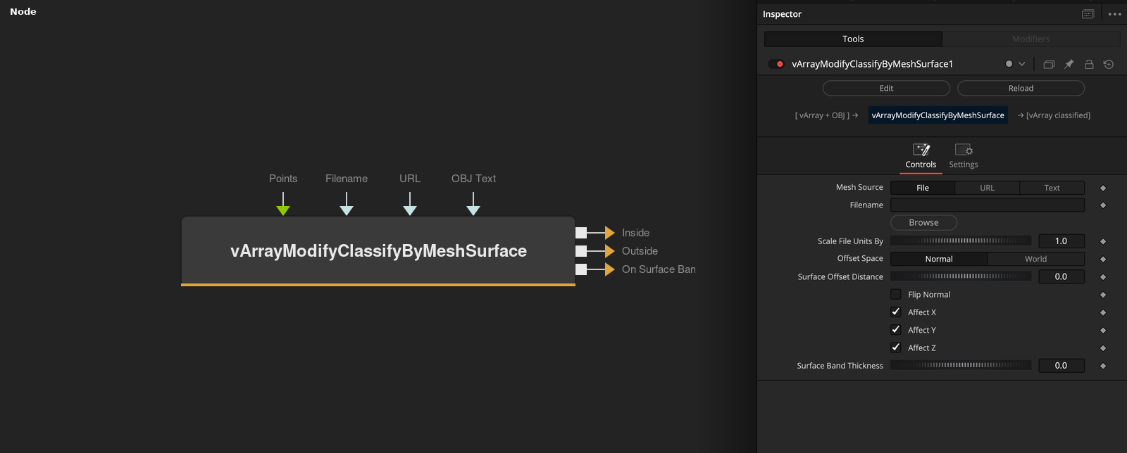 vArrayModifyClassifyByMeshSurface node