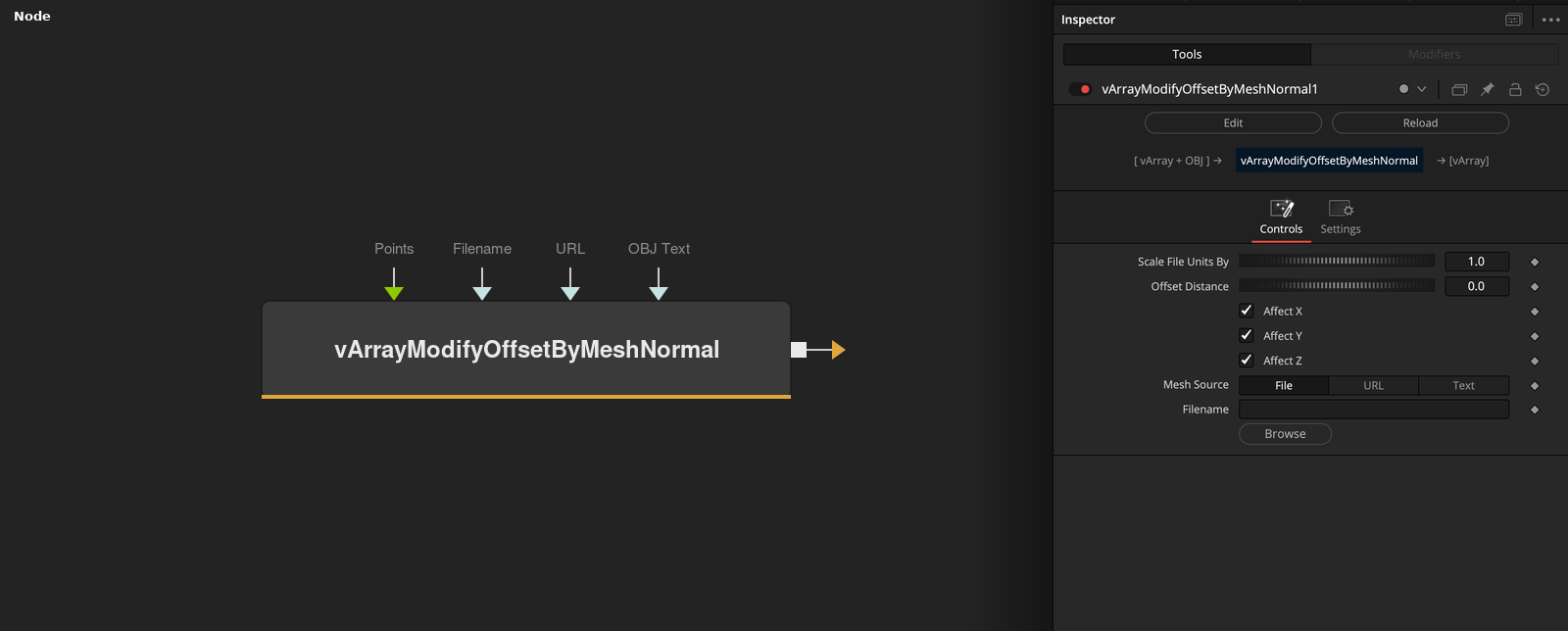 vArrayModifyOffsetByMeshNormal node