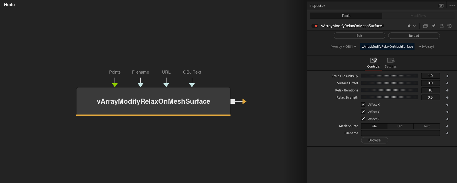 vArrayModifyRelaxOnMeshSurface node