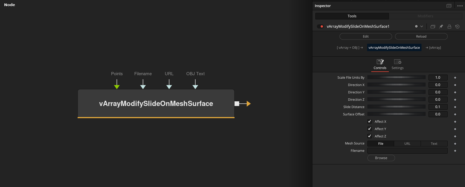 vArrayModifySlideOnMeshSurface node
