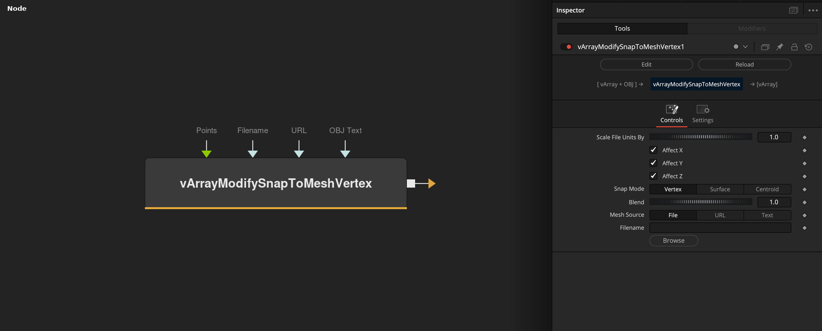 vArrayModifySnapToMeshVertex node