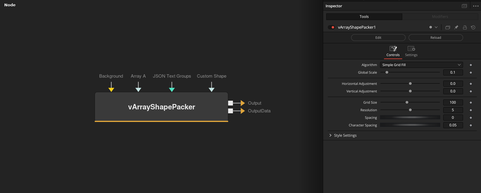 vArrayShapePacker node