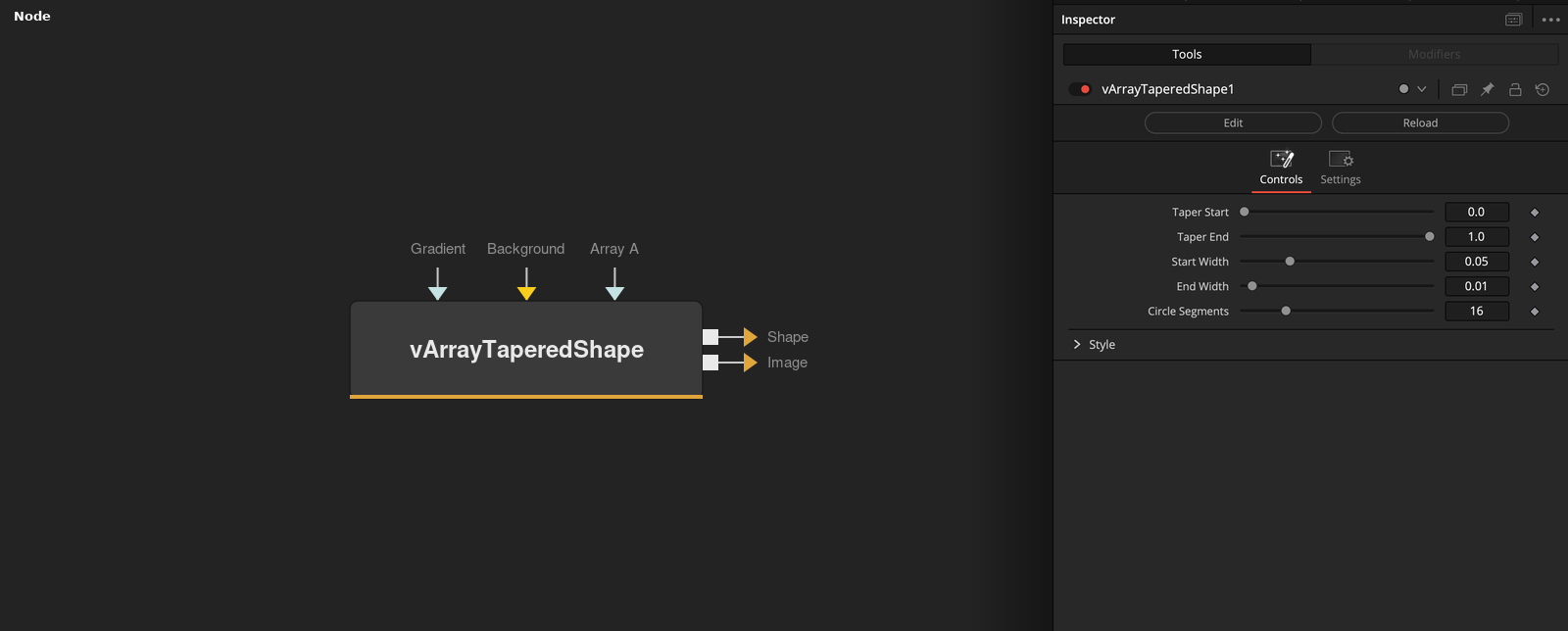 vArrayTaperedShape node