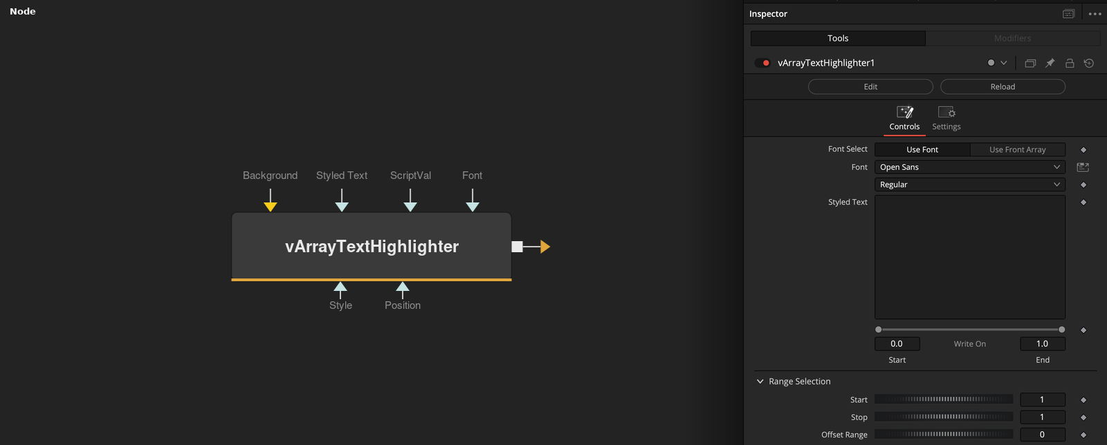 vArrayTextHighlighter node
