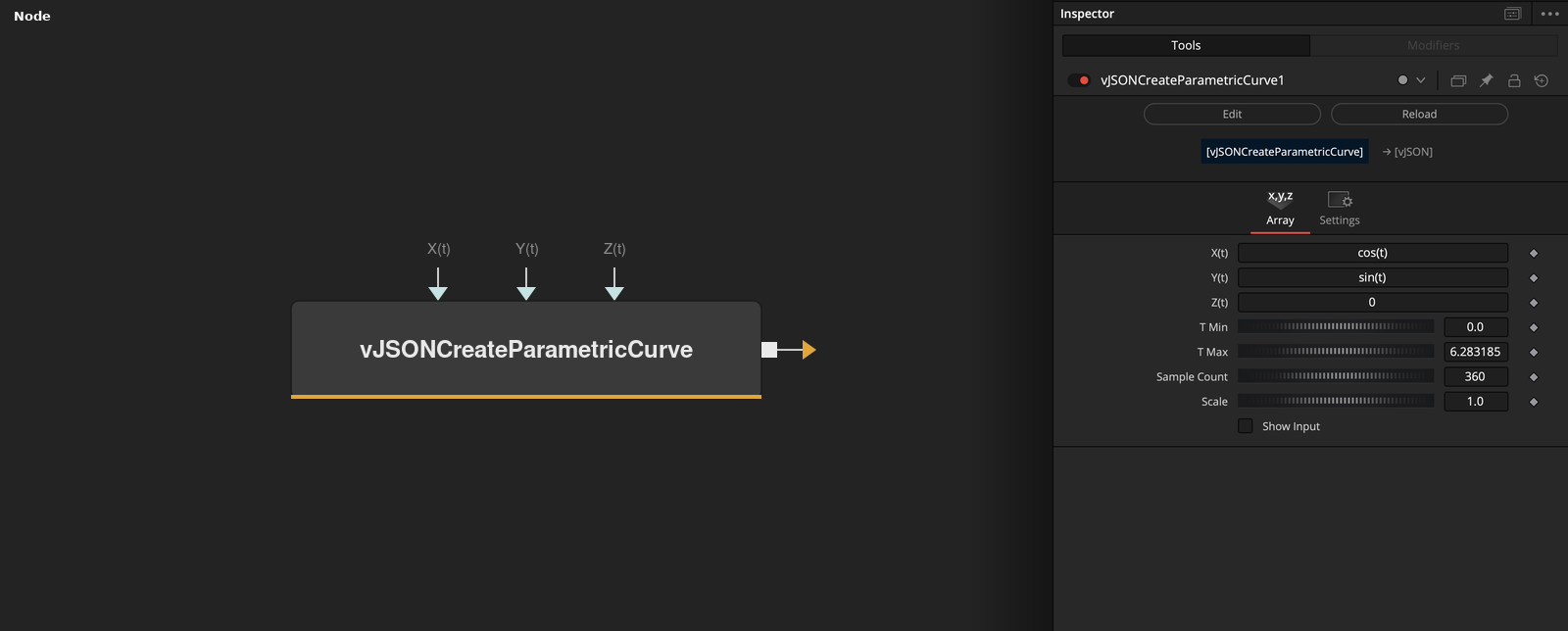 vJSONCreateParametricCurve node