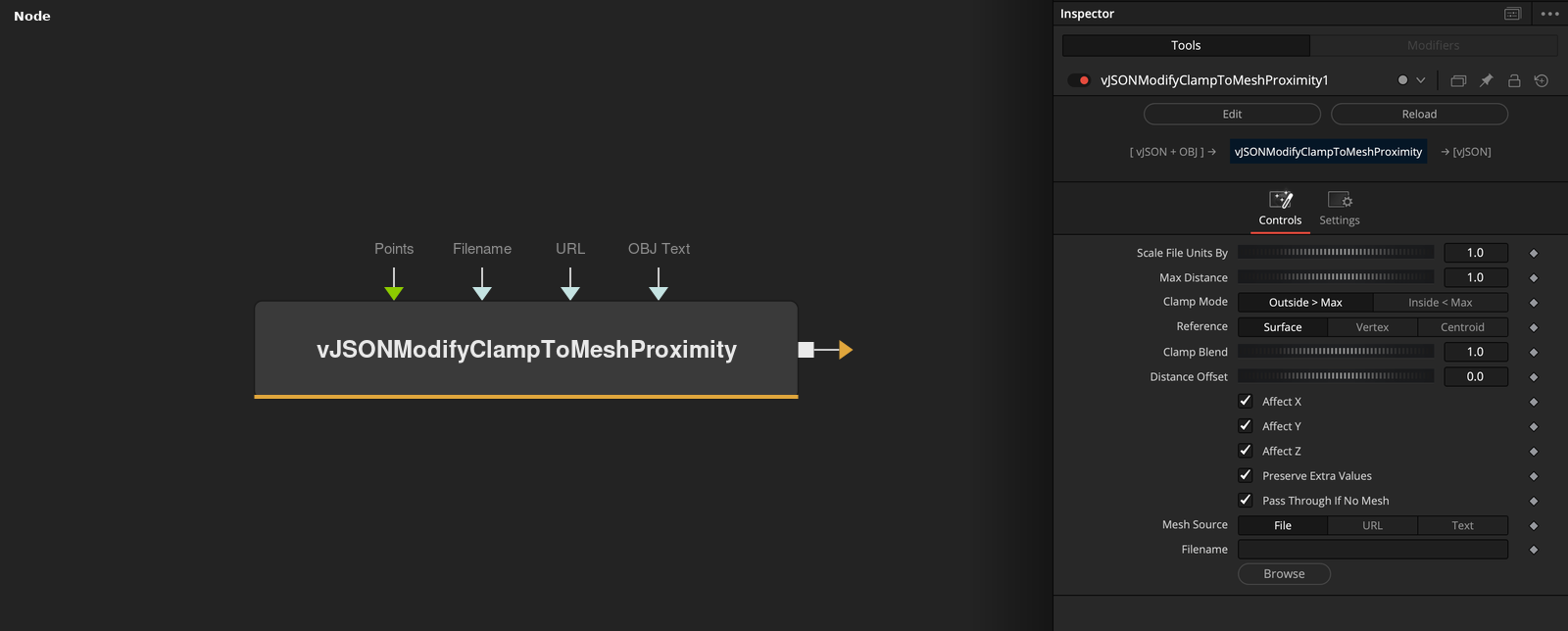 vJSONModifyClampToMeshProximity node