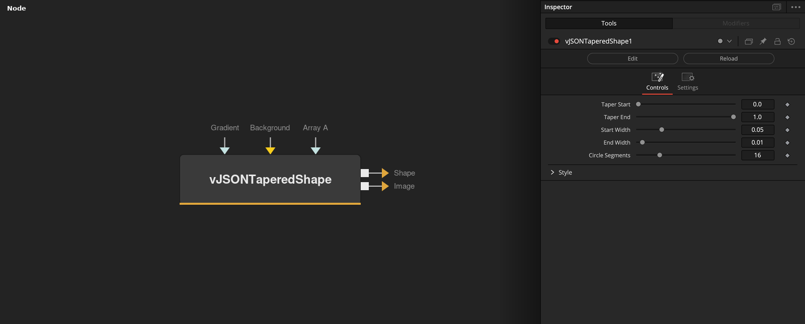 vJSONTaperedShape node