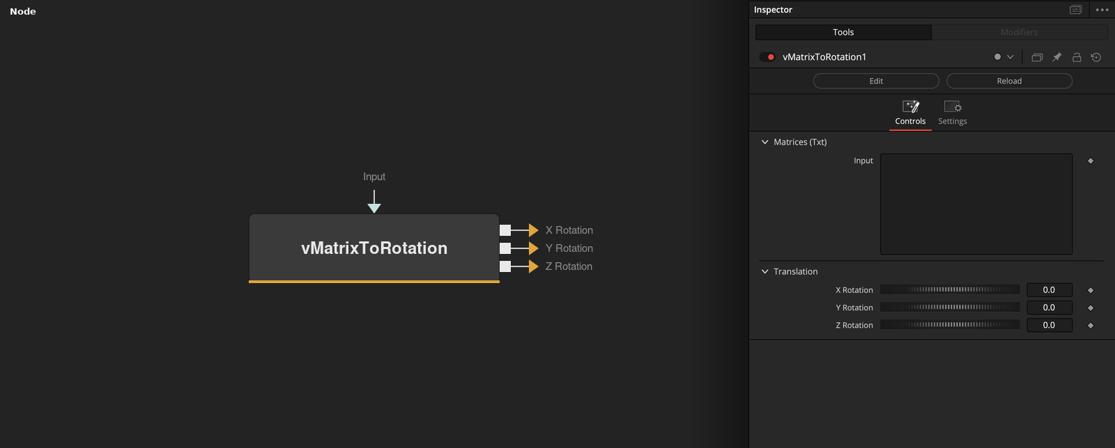 vMatrixToRotation node