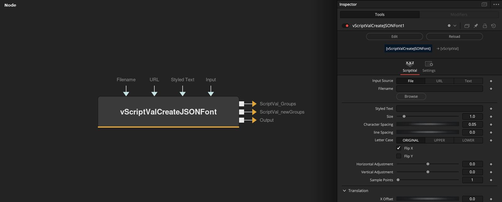 vScriptValCreateJSONFont node