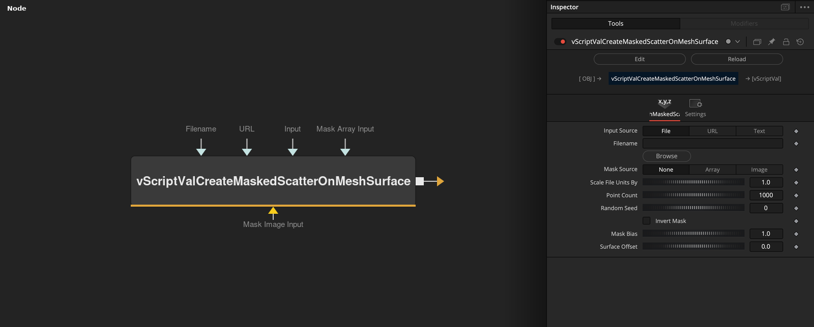 vScriptValCreateMaskedScatterOnMeshSurface node