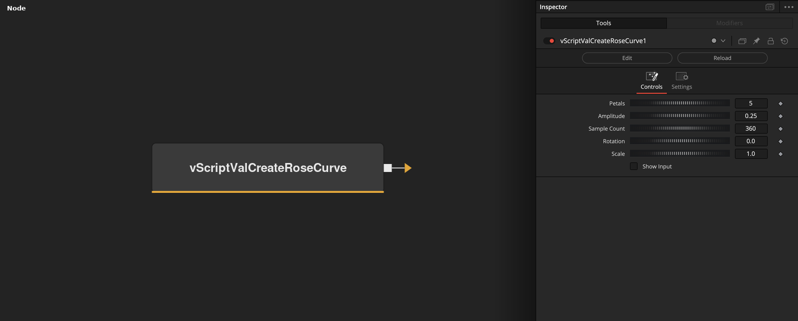 vScriptValCreateRoseCurve node