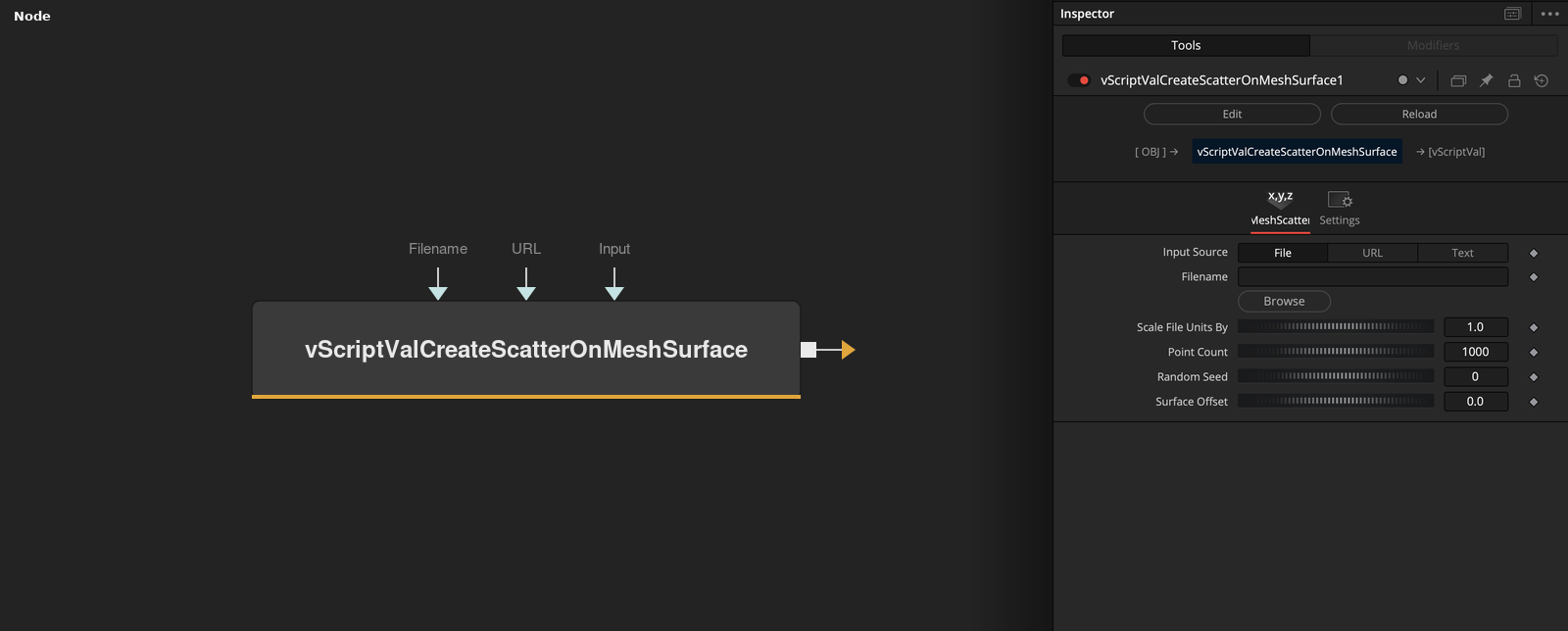 vScriptValCreateScatterOnMeshSurface node