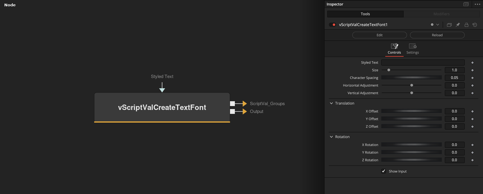 vScriptValCreateTextFont node