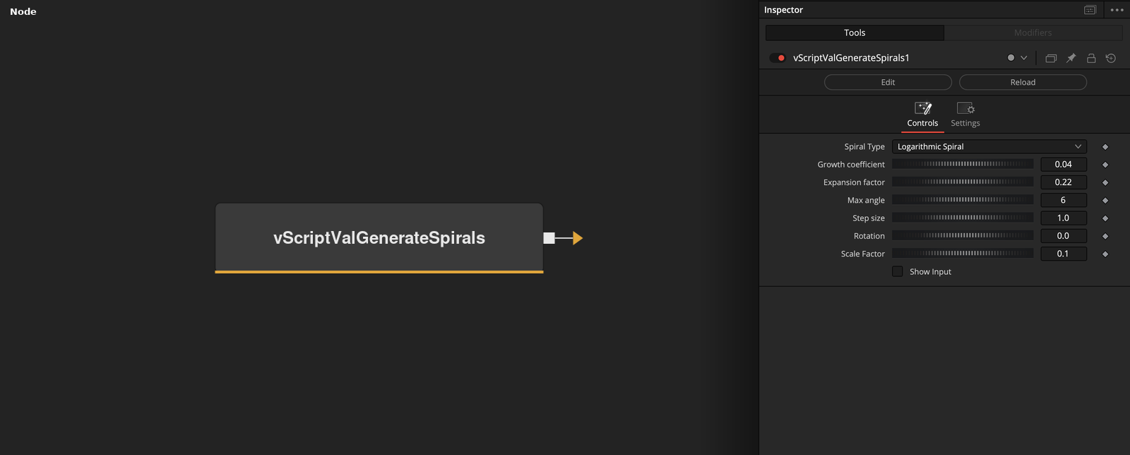 vScriptValGenerateSpirals node