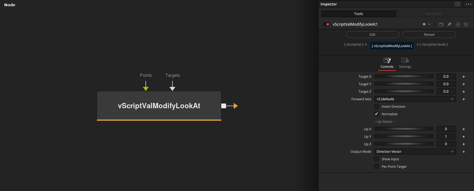 vScriptValModifyLookAt node