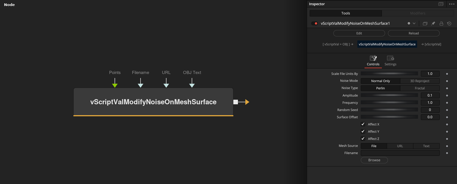 vScriptValModifyNoiseOnMeshSurface node