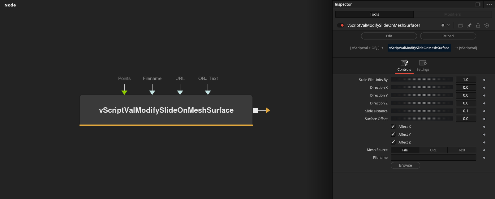 vScriptValModifySlideOnMeshSurface node