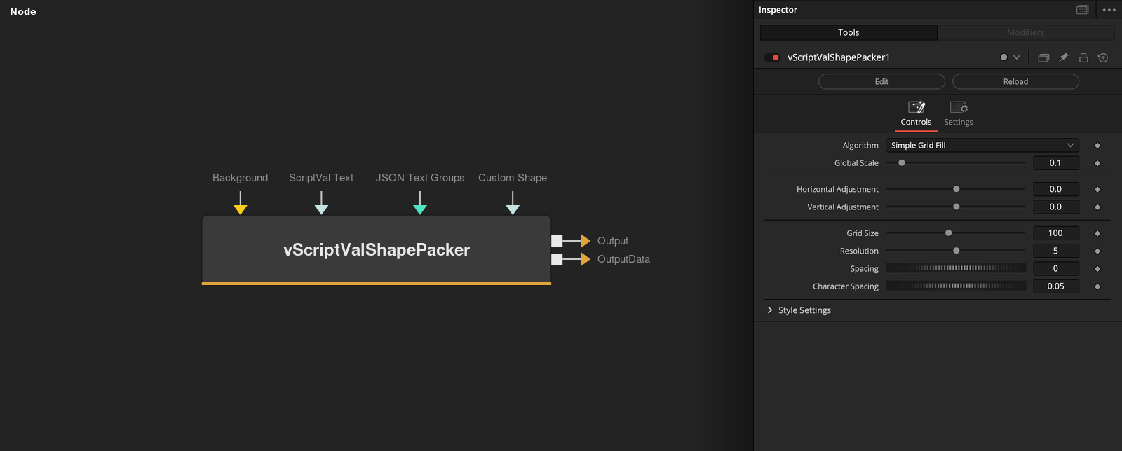 vScriptValShapePacker node