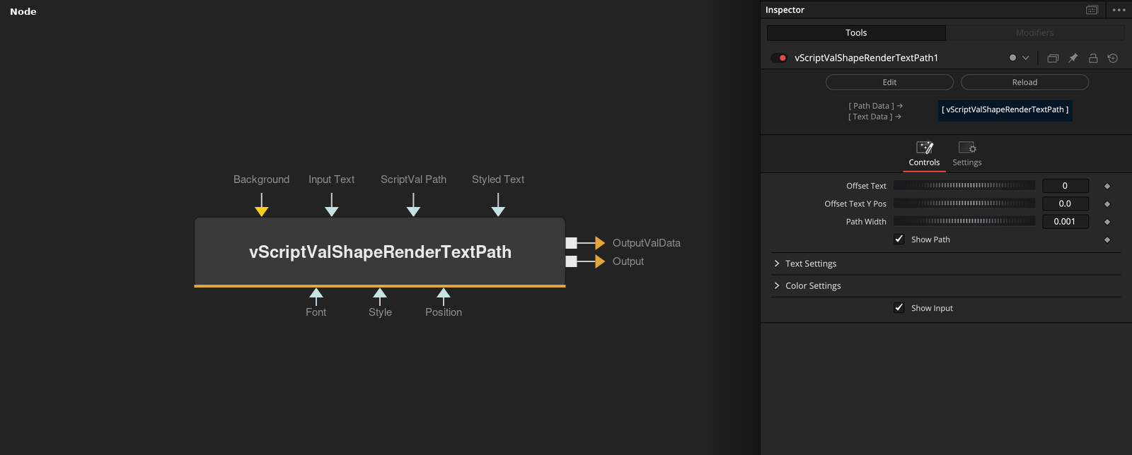 vScriptValShapeRenderTextPath node
