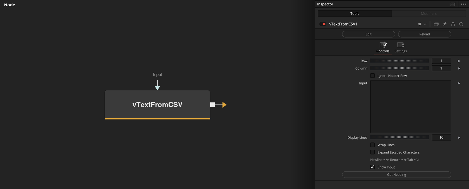 vTextFromCSV node
